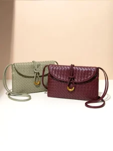 New Style Leather Woven Bag Handheld Evening Purse Flap Envelope Trendy Handwoven Single Strap Shoulder Crossbody