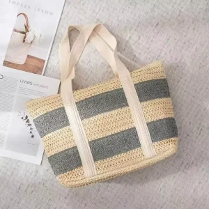 New Summer Large Capacity Women’s Handwoven Shopping Bag Simple Zipper for Beach Promotional Use Vacation Travel