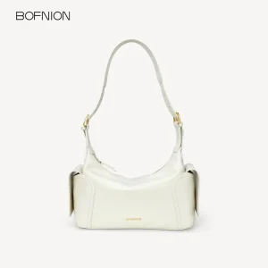 New Top Cowhide Retro One Shoulder Hobo Crossbody Bag for Women Lightweight Durable Soft with Zipper Closure up 1L Capacity
