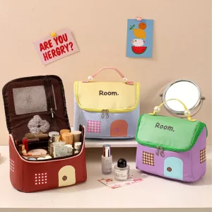 New Travel Cosmetic Bag High Quality PU Waterproof Toiletry Storage Bag Makeup Cosmetic Bag With Handle