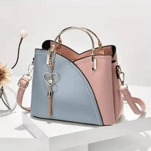 New Trend Women’s Large Capacity Fashion Shoulder Messenger Bag Korean Version Handbag Contrast Colors Polyester PU