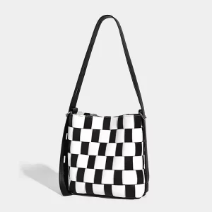 New Trending Design Handbag Adjustable Strap Contrasting PU Leather Woven Shoulder Bag Fashion Hobo Bag for Women