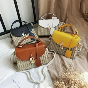 New Trendy Woven Ladies Shoulder Bag PU Flap Handbag Ladies Box Crossbody Bag