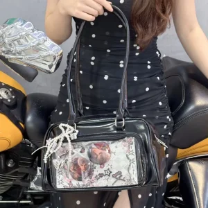 New Two dimensional Joker Crossbody Transparent Middle Food Volume Pain Bag Female [Barn Girl] PU Leather Zipper Urban