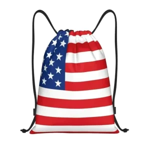 New US Flag Drawstring Bag Backpack Sack for Gym Sports Snacback Yoga Dance Hiking Travel