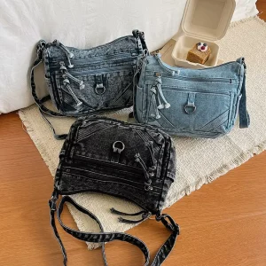 New Vintage Washed Denim Handbags Casual Crossbody Bag Women Large Capacity Shoulder Bags