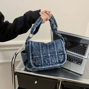 New Washed Denim Messenger Bag Women Flap Crossbody Shoulder Bag Large Capacity Casual Satchel Handbag