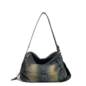 New Washed Vintage Denim Large Capacity Bag Spicy Girl Armpit Denim Single Shoulder Casual Simple Diagonal Cross Bag