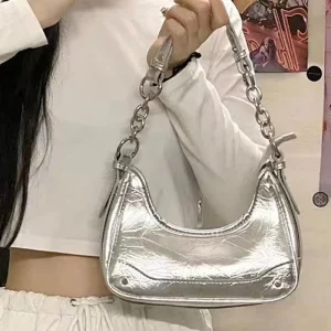 New Women’s French Handbag Silver Luxury Elegant Top Handle Underarm Crossbody Bag