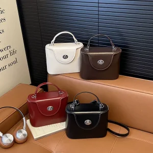 New Women’s Mini Square Handbag Top Handle Ladies Crossbody Bag Retro Buckle Design Multiple Colors for Daily Purse