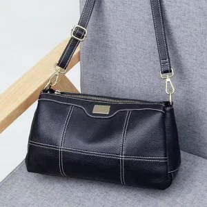 New Women’s Pebble Grain Leather Shoulder Bag Contrast Stitching Luxury Crossbody Purse Minimalist All Season