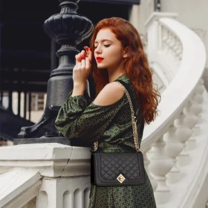 New Women’s Quilted Crossbody Bag PU Leather Chain Shoulder Bag with Turn Lock Closure Designer Style for Work Party