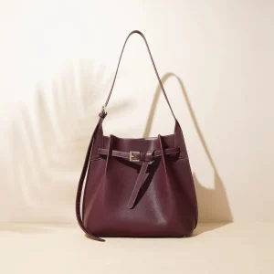 New Women’s Single Shoulder Bag Simplicity Genuine Cowhide Leather Handbag Large Capacity Bucket Bag for Daily Commute