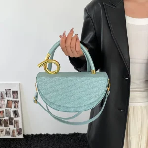 Niche Design Half-round PU Saddle Bag Women’s Texture Handbag Trendy Fashion Light Luxury All-match Single-shoulder
