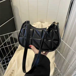 Niche Design Women’s Winter Retro Casual Portable Medium Single Strap Zipper Closure PU Leather Polyester Shoulder Bag