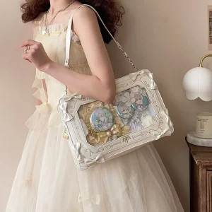 Niche Original Design Sequined PU Zipper Closure Spring Picture Frame Shoulder Bag Versatile Retro Medium Square Bag Girls
