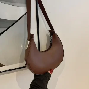 Niche Retro Hand carried Crescent Underarm Shoulder Bag Solid Color Simple Elegant All match Women’s PU Zipper Single Small