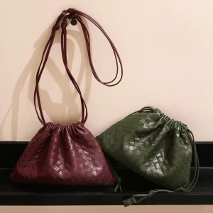Niche-design Genuine Leather Womens Bag Cotton Magnetic Closure Handmade Work Commutes Crossbody Tote Sheepskin Woven Luxe