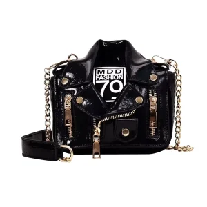 Novelty Mini PU Leather Shoulder Bag European Brand Designer Chain Style Clothing Exterior PU Leather Sling Women Leather Jacket