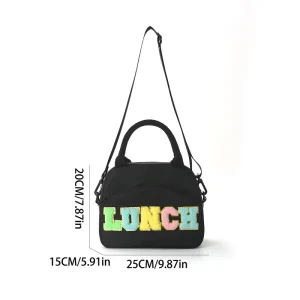 Nylon Insulated Embroidered Letter Lunch Bag Shoulder Adjustable Large Capacity Fresh Ice Bag Outdoor Camping Cooler Bag
