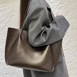 ODM OEM Custom Genuine Leather Simple Large Tote Bag Fashion Vegetable-Tanned Soft Handheld Bag Shoulder Bag For Women