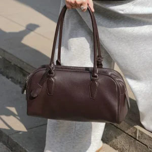 OEM Custom Genuine Leather Women’s Bag with Minimalist Design Bowling Shoulder Bag Large Capacity Casual Underarm Bag