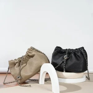 OEM Custom Women’s High-End Genuine Leather Crossbody Bag Chain Lock Buckle String Closure Summer Handbag