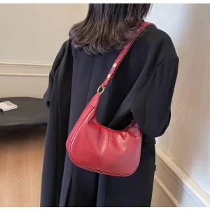 OEM Custom Women’s Stylish PU Minimalist Bag Large Capacity Vintage Design Red Black Brown Color Shoulder Crossbody Bag