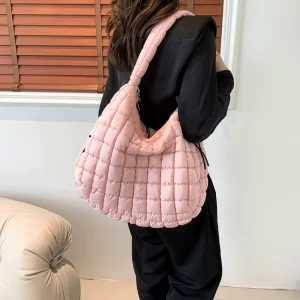 OEM Lady Large Quilted Carryall Puffer Single Shoulder Bag Lightweight Cloud Down Cotton Filled Padding Hobo Custom Tote Bag