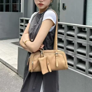 OEM Manufacturer Genuine Leather Fashion Vintage Casual Medium Ladies Handbag Women’s Zip Closure Shoulder Bag
