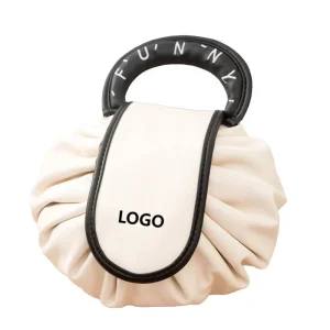 OEM ODM Barrel Drawstring PU Makeup Bag Large Portable Roomy Cosmetic Bag Makeup Bags Travel Toiletry Organizer for Women