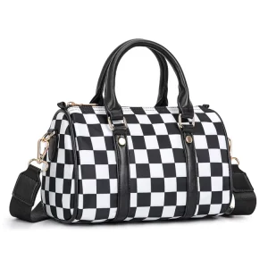 OEM ODM Custom Logo Checkered Boston Bag Women’s Plaid Crossbody Handbag Multi-color Optional PU Duffle Tote Bag
