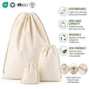 OEM ODM Customized Logo Printed Various Sizes Eco Friendly Durable Shopping Storage Dustproof Cotton Canvas Drawstring Bags