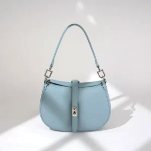 OEM ODM Factory Small Pebbled Crossbody Saddle Purse Metal Lock Lady Shoulder Bag Custom Handbags with Logo