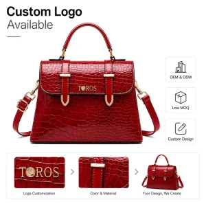 OEM ODM PU Leather Crocodile Texture Handbag Manufacturer Custom Logo Private Label Top Handle Bag for Brands