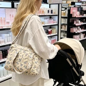 OEM & ODM Portable Soft and Durable Quilted Fabric Baby Bag Women’s Adjustable & Detachable Strap Shoulder Bag for Mom