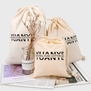 OEM Reusable Portable 130GSM Natural Cotton Dust Custom Cotton Drawstring Bag with Custom Printed Logo