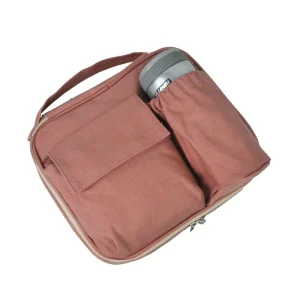 Organic Cotton Insulated Lunch Bag with Bamboo Fiber Filling Eco friendly 27*23*6cm Zipper Closure Portable Picnic Set for Kids