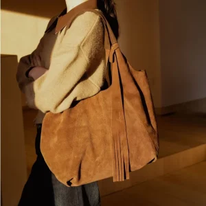 Original Genuine Leather Large-capacity Tote Bag Shimmering Amber Solid Color Women’s Shoulder Bag