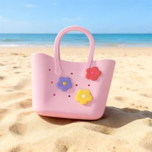 Outdoor Camping Women’s Custom Hand-Designed Silicone Beach Tote Bag Soft Durable Waterproof Rubber Bag With Hole