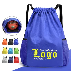Oxford Cloth Drawstring Bags Custom Wide Shoulder Strap Backpack Bag with Cup Mesh for Sports Travel Running