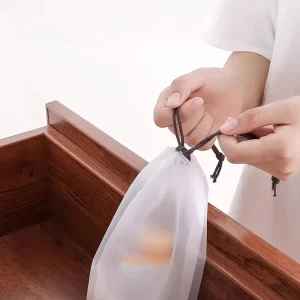 PE Frosted Transparent Waterproof Reusable Drawstring Bag for Shoe Fur Facecloth Clothing Storage with Customizable Size