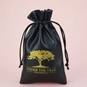 PU Leather Drawstring Pouch with Embossed Silk Screen Printed Logo Leather Jewelry Bag