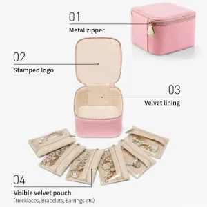 PU Leather Jewelry Earrings Storage Box Portable Travel Cosmetic Zipper Bag Necklace Organizer Case