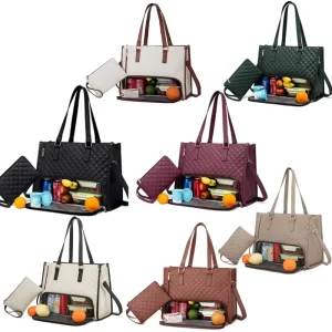 PU Leather Quilted 3 in 1 Waterproof Fashion Insulated Lunch Picnic Cooler Laptop Tote Hand Bag with Shoulder Strap for Women