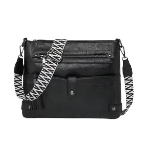 PU Leather Solid Fashion Crossbody Shoulder Bag for Women with Wide Strap Retro Travel Shopping Messenger Bag