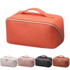 PU Leather Square Embossed Large Capacity Multifunctional Cosmetic Bag Advanced Sense Makeup Tools