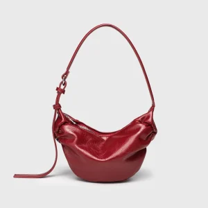 PU Pleated Belt Decoration Single Underarm Handheld Shoulder Bag Zipper Closure Fashionable Trendy