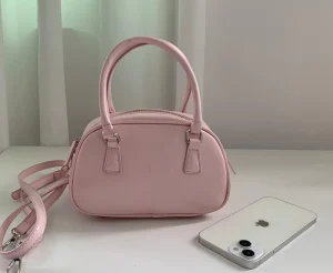 PU Texture Silver Single Zip Closure Small Square Polyester Handbag