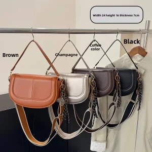 PU Waterproof Portable Shoulder Crossbody Saddle Bag Zipper Closure Wide Shoulder Strap Flip Line Decorative Design for
